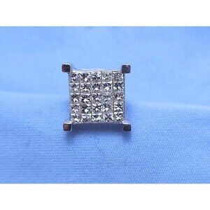 Unique Single 14K Solid White Gold Square Shaped Diamond Stud Earring - 0.75ct